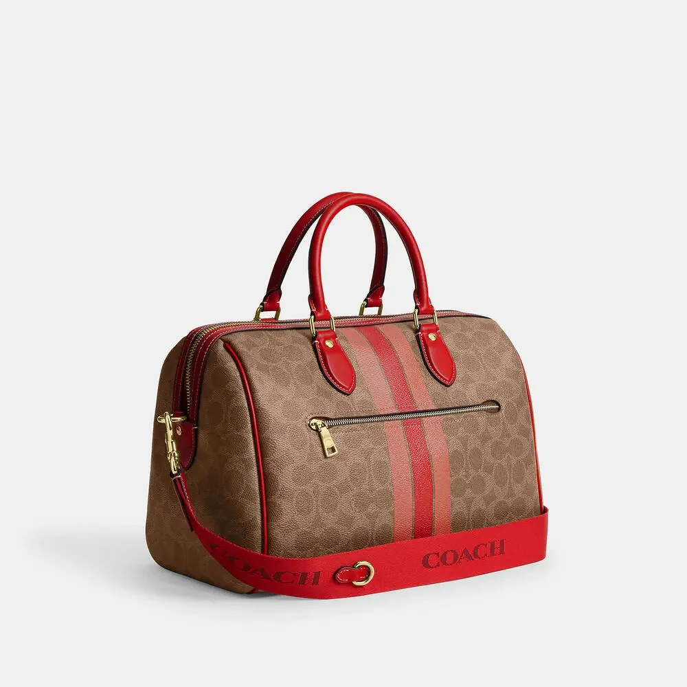 Rowan Large Satchel Bag In Signature Canvas With Stripe - Picture 4 of 7